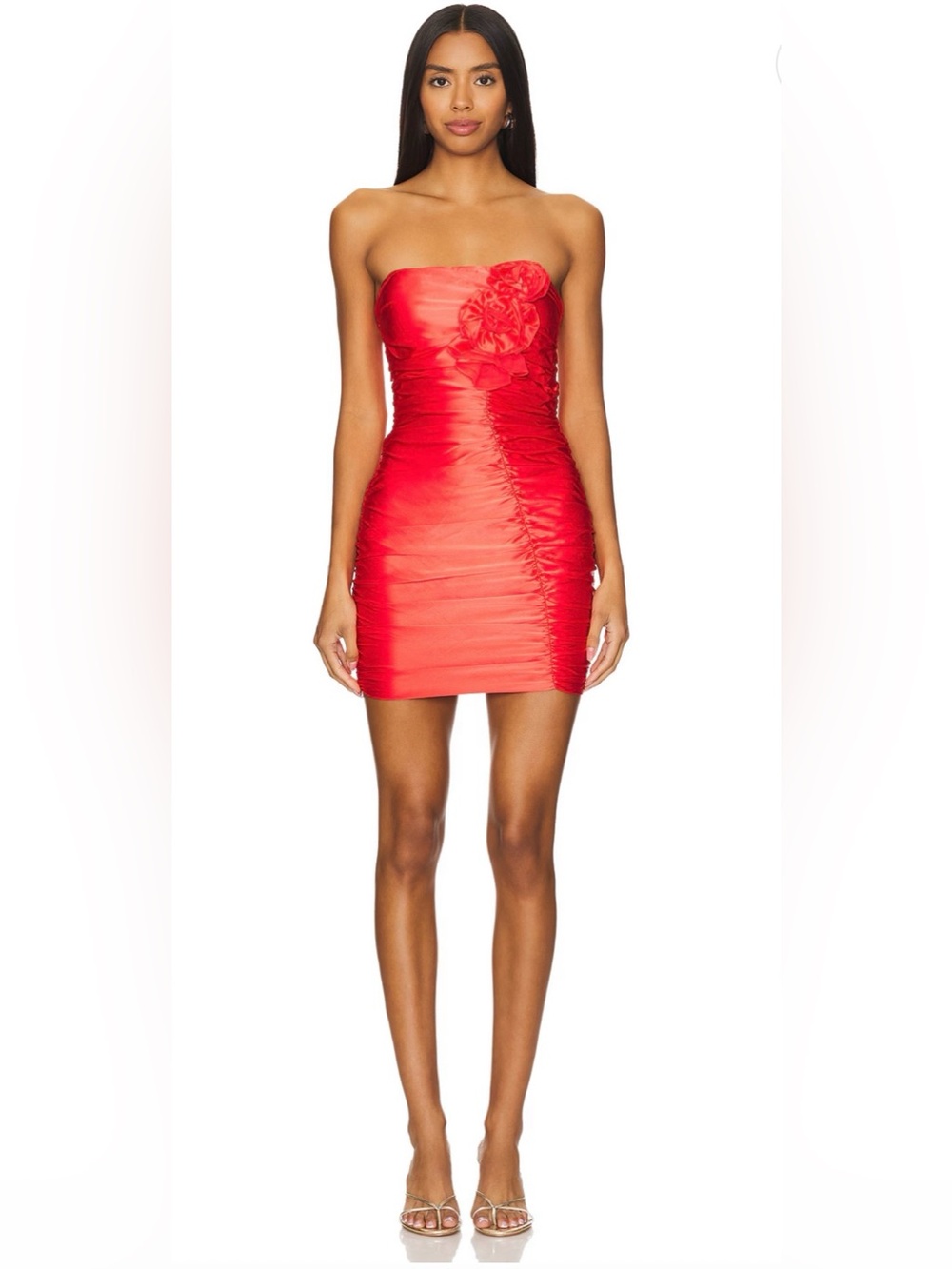 Amanda Uprichard Tenley Crimson Silk Ruched Rosette Mini Dress S Glam Homecoming